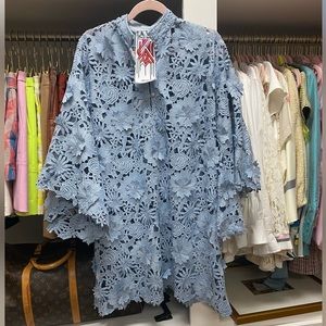 La Vie Style House No. 874 Dusty Blue 3D Lace Mini Caftan
